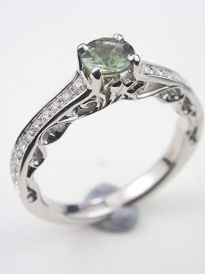 Antique Style Green Sapphire Engagement Ring