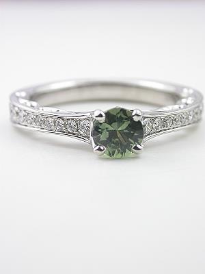 Antique Style Green Sapphire Engagement Ring