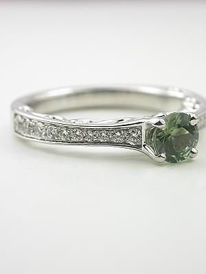 Antique Style Green Sapphire Engagement Ring