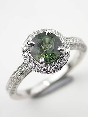 Antique Style Green Sapphire Engagement Ring