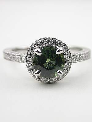 Antique Style Green Sapphire Engagement Ring