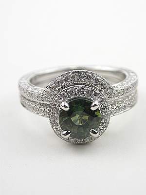 Antique Style Green Sapphire Engagement Ring