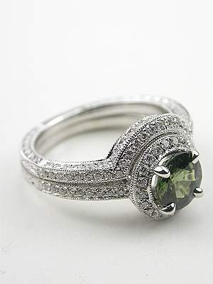 Antique Style Green Sapphire Engagement Ring