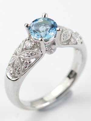 Aquamarine Floral Engagement Ring