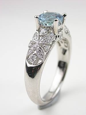 Aquamarine Floral Engagement Ring