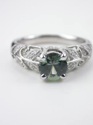 Antique Style Green Sapphire Engagement Ring