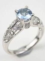 Aquamarine Engagement Ring with Vine and Leaf Motif