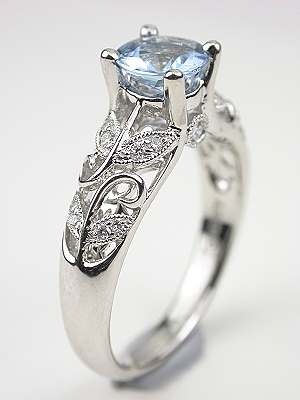 Aquamarine Engagement Ring with Vine and Leaf Motif