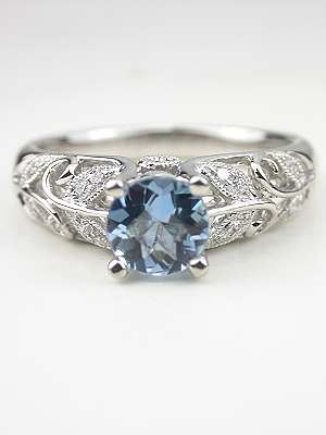 Aquamarine Engagement Ring with Vine and Leaf Motif