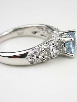 Aquamarine Engagement Ring with Vine and Leaf Motif