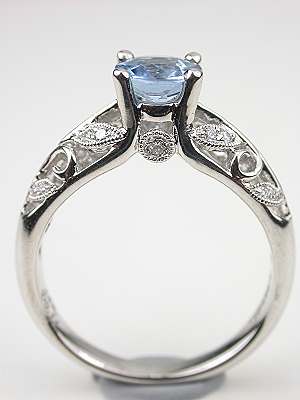 Aquamarine Engagement Ring with Vine and Leaf Motif