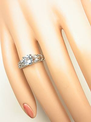 Aquamarine Engagement Ring with Vine and Leaf Motif