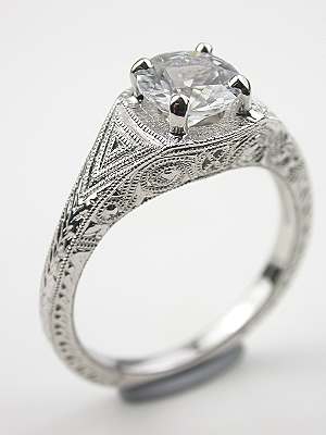 White Sapphire Filigree Engagement Ring