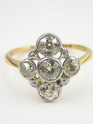 Old European Cut Diamond Dinner Ring with Quatrefoil Design