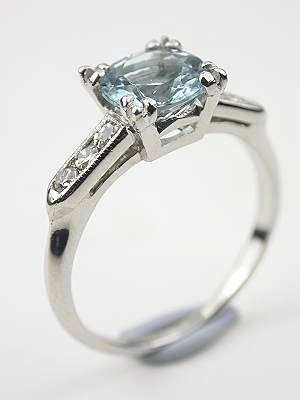 Antique Aquamarine Engagement Ring in Platinum