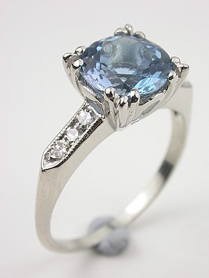 Aquamarine and Diamond Antique Engagement Ring