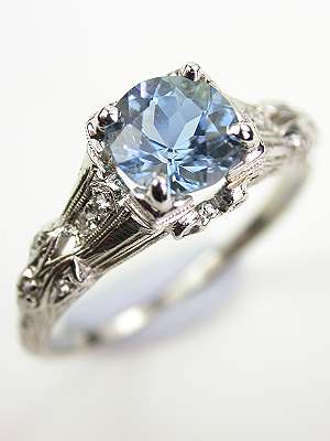 Platinum Aquamarine Antique Edwardian Ring