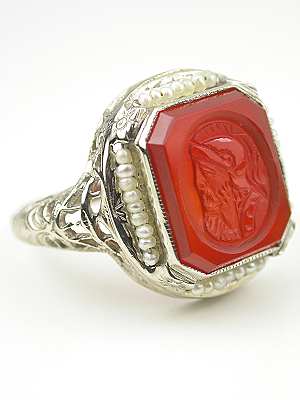 Carnelian Cameo and Pearl Antique Ring