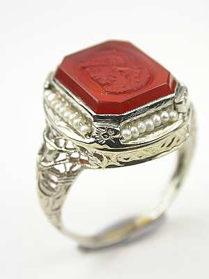 Carnelian Cameo and Pearl Antique Ring
