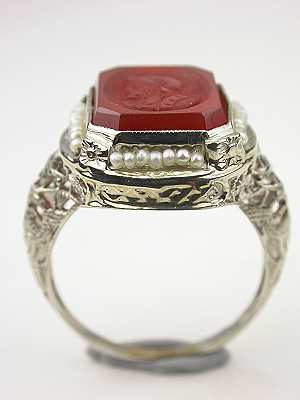 Carnelian Cameo and Pearl Antique Ring