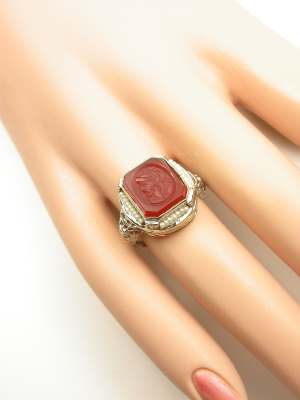 Carnelian Cameo and Pearl Antique Ring