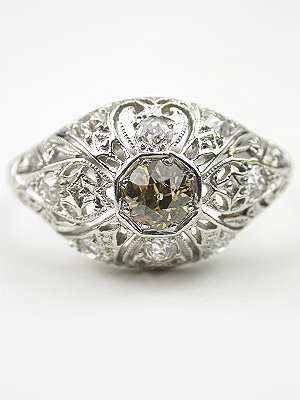 Antique Filigree Engagement Ring with Champagne Diamond