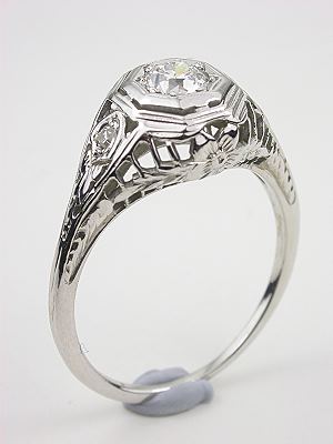 Edwardian Antique Engagement Ring with Floral and Leaf Motif