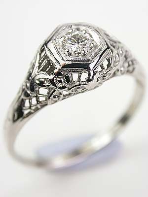 Vintage Floral and Filigree Engagement Ring