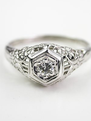 Vintage Floral and Filigree Engagement Ring