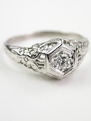 Vintage Floral and Filigree Engagement Ring