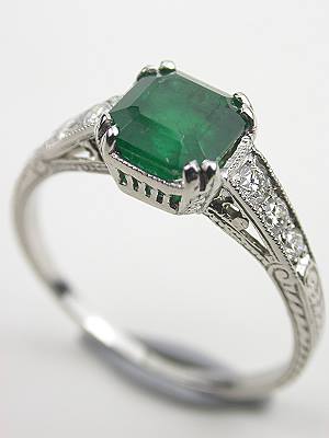 Edwardian Inspired Vintage Emerald Engagement Ring