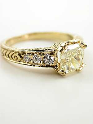 Vintage Style Engagement Ring with Radiant Cut Diamond