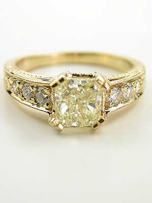 Vintage Style Engagement Ring with Radiant Cut Diamond