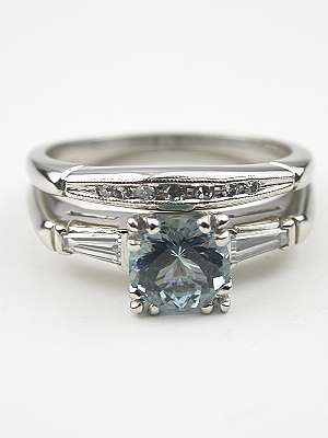 Aquamarine and Platinum Vintage Bridal Rings Set