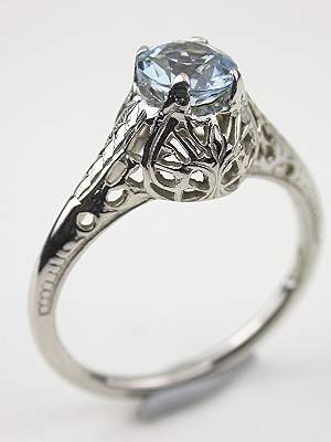 Antique Aquamarine Filigree Engagement Ring