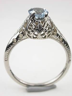 Antique Aquamarine Filigree Engagement Ring, RG-3248