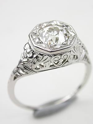 Antique Engagement Ring Edwardian Style Engagement Ring Filigree Engagement Ring Antique Reproduction Engagement Ring Old European Cut