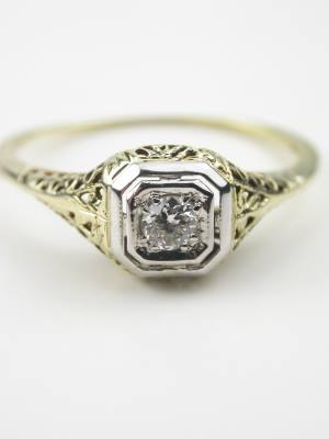 Pierced and Floral Antique Diamond Engagement Ring