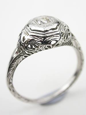 Antique Filigree and Diamond Engagement Ring