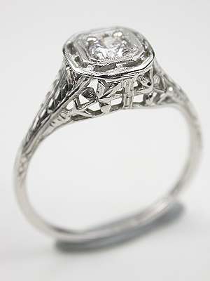 Floral and Filigree Antique Diamond Engagement Ring