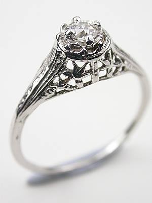 Old European Cut Diamond Engagment Ring with Illusion Setting