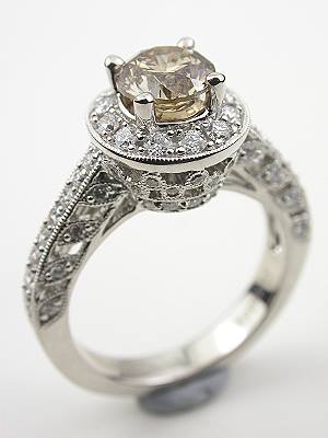 Antique Style Fancy Champagne Diamond Engagement Ring