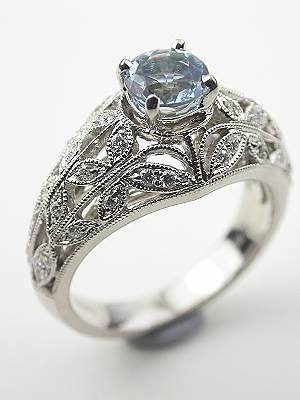 Antique Style Aquamarine and Filigree Engagement Ring, RG-3268