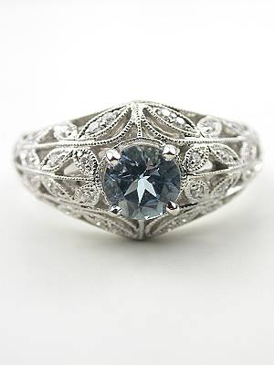 Antique Style Aquamarine and Filigree Engagement Ring