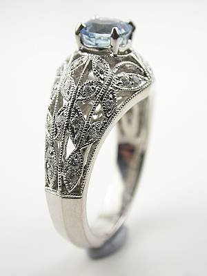 Antique Style Aquamarine and Filigree Engagement Ring