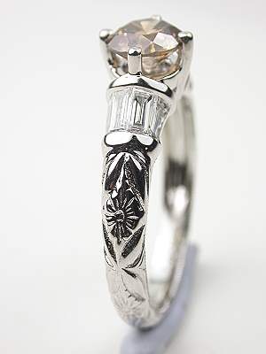 Engagement Ring with Floral and Leaf Design