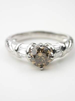 Engagement Ring with Floral and Leaf Design