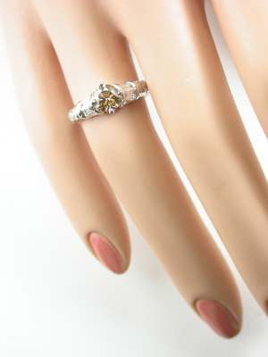 Engagement Ring with Floral and Leaf Design