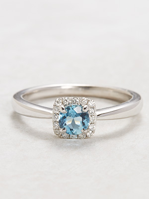Aquamarine Engagement Ring with Diamond Halo