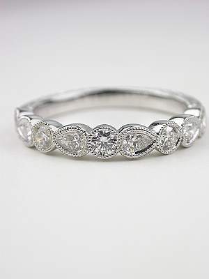 Antique Style Wedding Band with Pear Brilliant Cut Diamonds